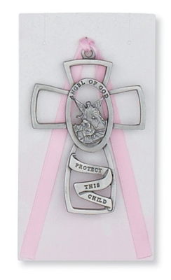4" Baby Girl Crib Cross Guardian Angel Pure and Bright Guard me... ER57925 